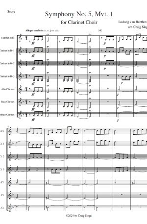 Beethoven Symphony No. 5 Mvt. 1, Allegro con brio for Clarinet Choir