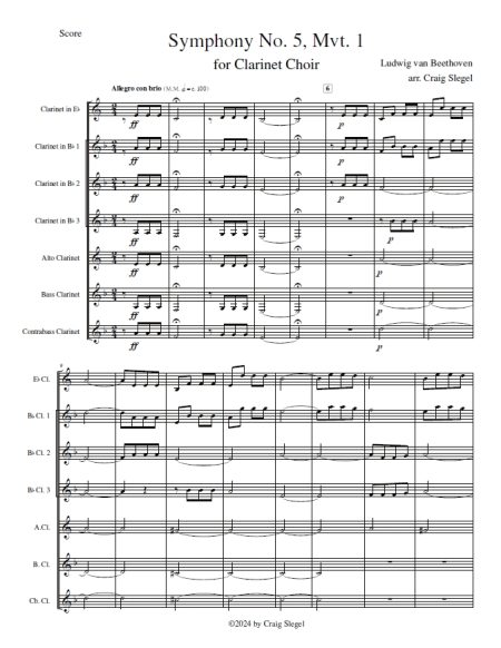 Beethoven Symphony No. 5 Mvt. 1, Allegro con brio for Clarinet Choir - Image 2