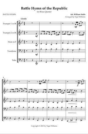 Battle Hymn of the Republic, for Brass Quintet