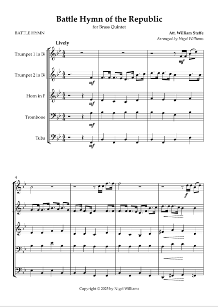 Battle Hymn of the Republic, for Brass Quintet