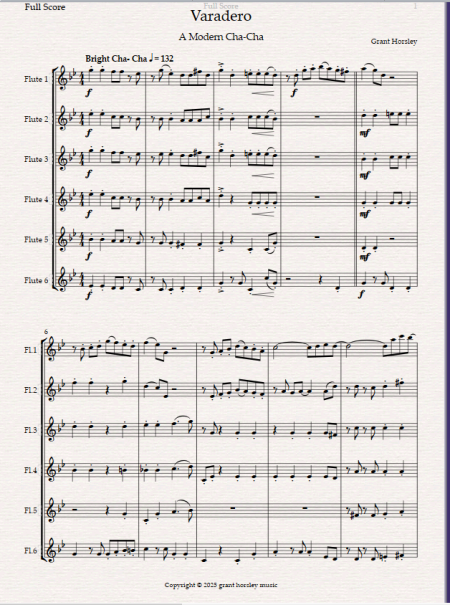 "Varadero" A Modern Cha-Cha for Flute Ensemble- 6 C Flutes - Image 2