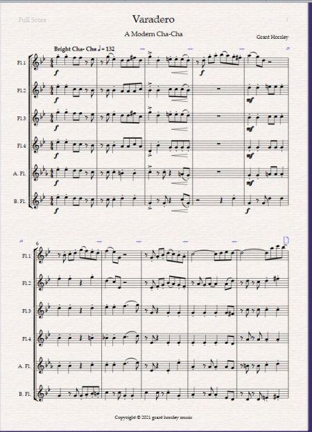 "Varadero" A Modern Cha-Cha for Flute Choir - Image 2