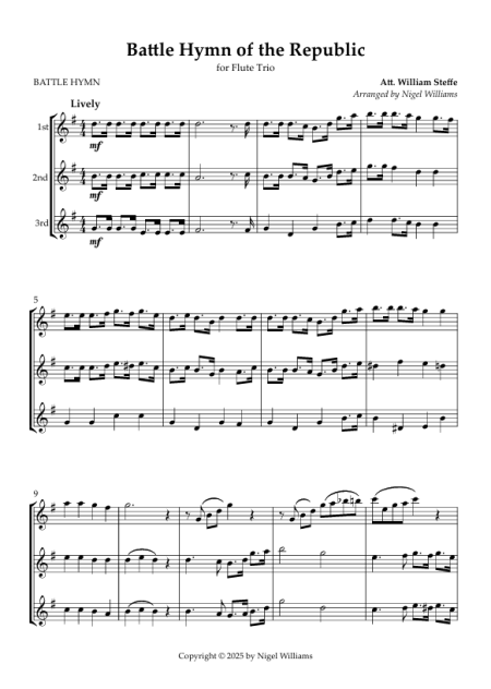 Battle Hymn of the Republic, for Flute Trio