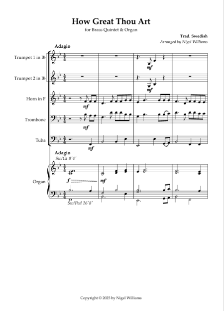 How Great Thou Art, for Brass Quintet and Organ
