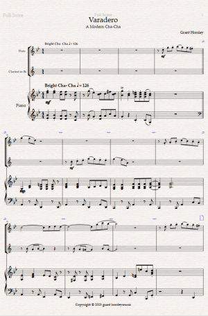 Varadero. A Modern Cha-Cha for Flute Clarinet and Piano.