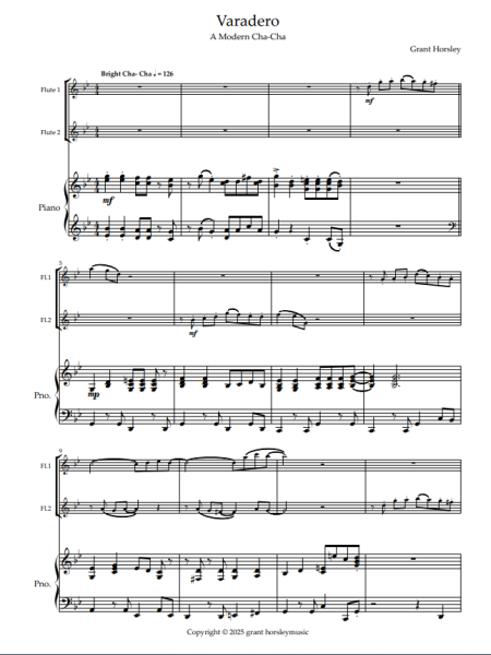 Varadero. A Modern Cha-Cha for Flute Duet and Piano. - Image 2