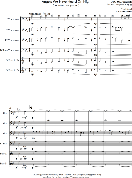 Angels We Have Heard On High - Trombone Quartet - Image 2