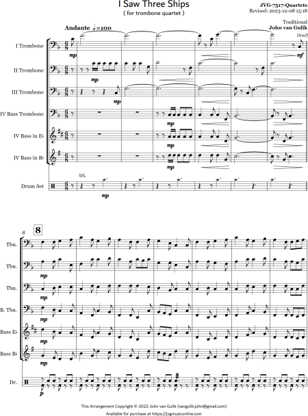 I Saw Three Ships - Trombone Quartet - Image 2
