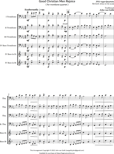 Good Christian Men Rejoice - Trombone Quartet - Image 2