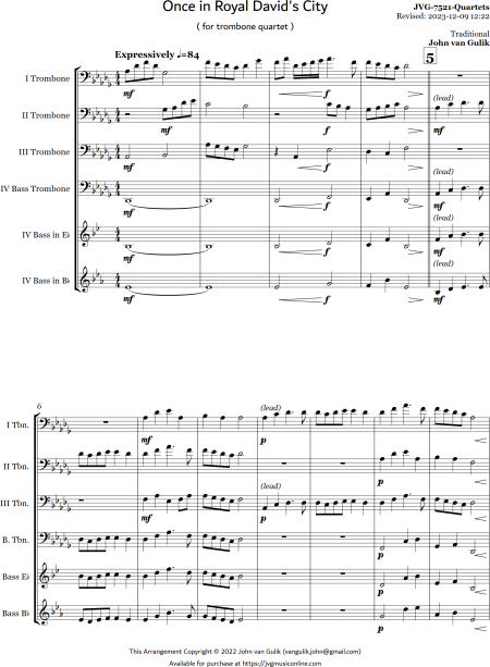 Once in Royal David's City - Trombone Quartet - Image 2