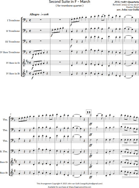 Second Suite in F - March - Trombone Quartet - Image 2