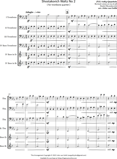 Shostakovich Waltz No 2 - Trombone Quartet - Image 2