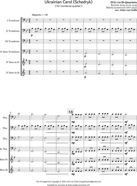 Ukrainian Carol (Schedryk) - Trombone Quartet - Image 2
