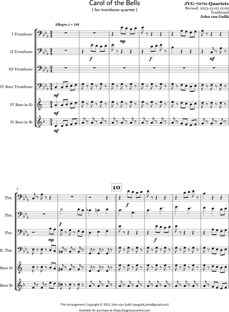 Carol of the Bells - Trombone Quartet - Image 2