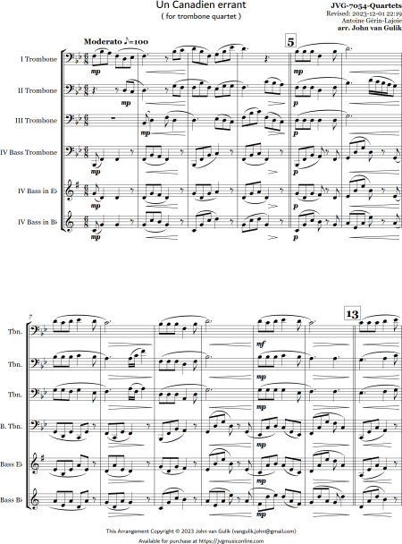 Un Canadien errant - Trombone Quartet - Image 2