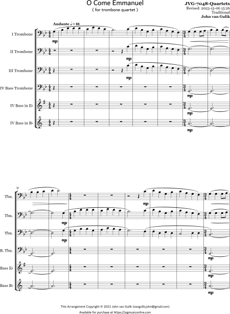 O Come Emmanuel - Trombone Quartet - Image 2