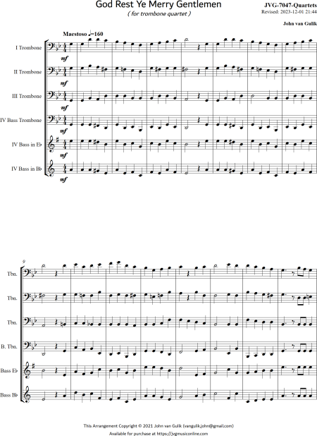 God Rest Ye Merry Gentlemen - Trombone Quartet - Image 2