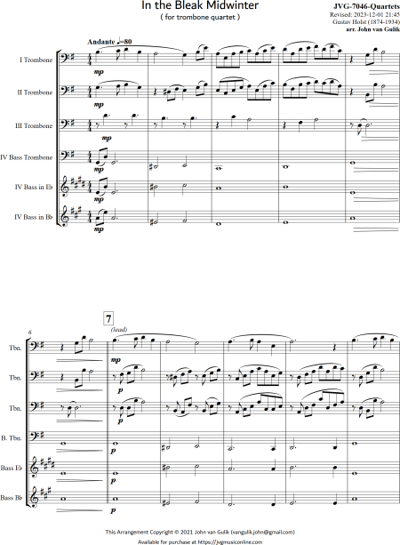 In the Bleak Midwinter - Trombone Quartet - Image 2