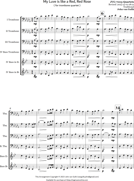 My Luve is like a Red Red Rose - Trombone Quartet - Image 2