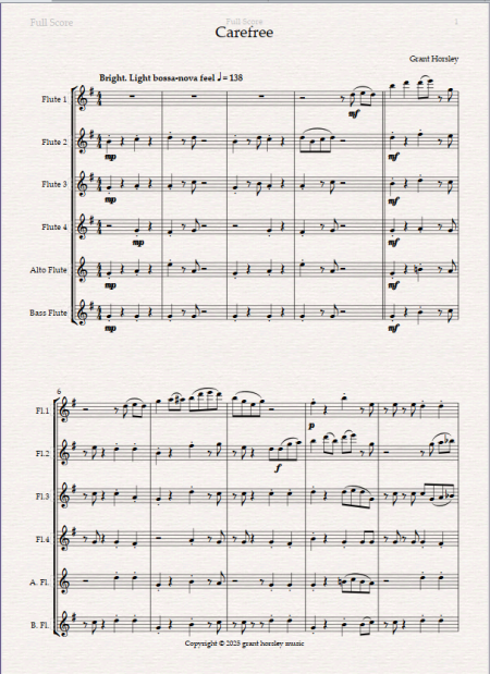 "Carefree" A gentle Bossa-Nova for Flute Choir - Image 2