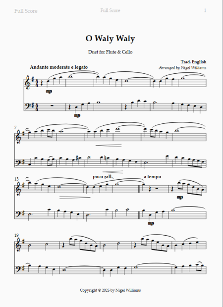O Waly Waly, Duet for Flute & Cello