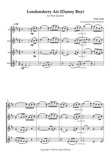 Londonderry Air (Danny Boy), for Flute Quartet - Image 2