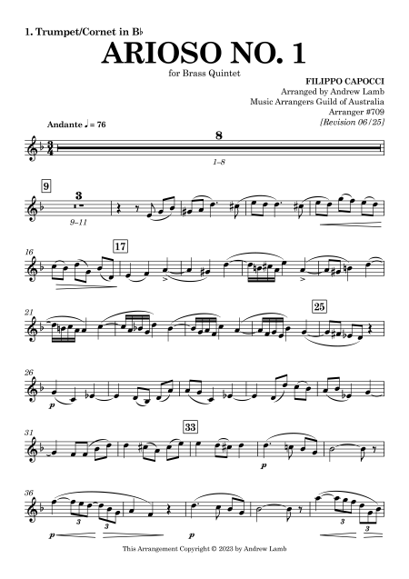 Filippo Capocci | Arioso No. 1 | for Brass Quintet - Image 2