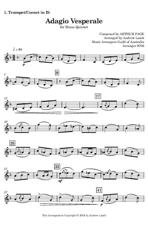 Arthur Page | Adagio Vesperale | for Brass Quintet
