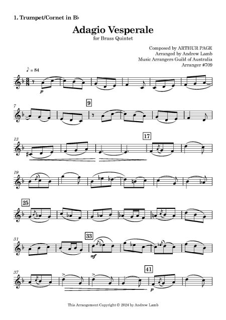 Arthur Page | Adagio Vesperale | for Brass Quintet - Image 2