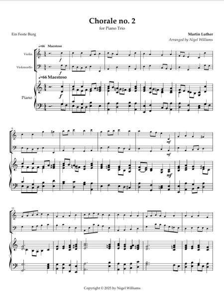 Chorale no. 2, Ein Feste Burg, for Piano Trio