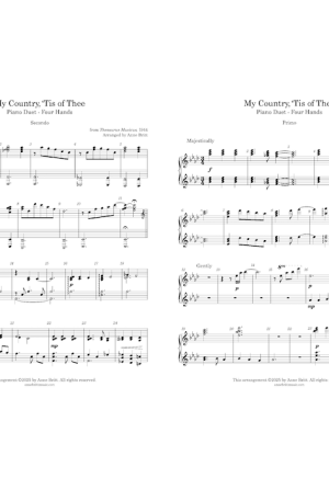 My Country, ‘Tis of Thee – intermediate piano duet