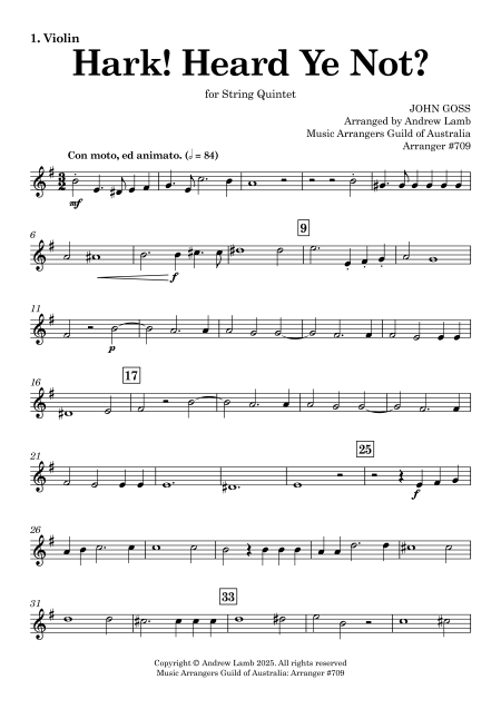 John Goss | Hark! Heard Ye Not? | for String Quintet - Image 2