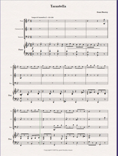 Tarantella for Wind Trio and Piano .(Flute, Clarinet, Bassoon, Piano) - Image 2