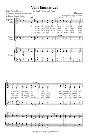 Veni Emmanuel, for SAB Choir and Piano