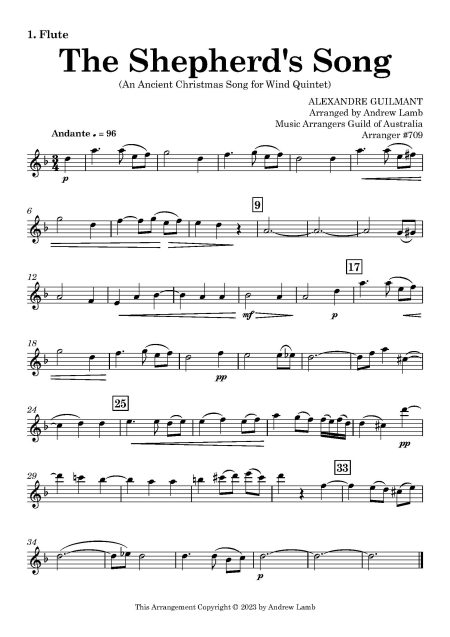 Alexandre Guilmant | The Shepherd's Song (An Ancient Christmas Carol) | for Wind Quintet - Image 2