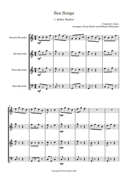 Sea Songs: Recorder Quartet - Image 3