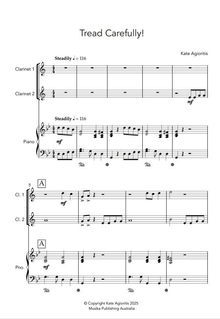 Tread Carefully - Clarinet Duet with Piano Accompaniment - Image 2