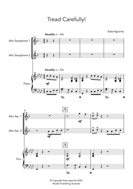 Tread Carefully - Saxophone Duet with Piano Accompaniment - Image 2