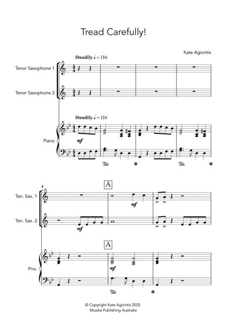 Tread Carefully - Saxophone Duet with Piano Accompaniment - Image 3