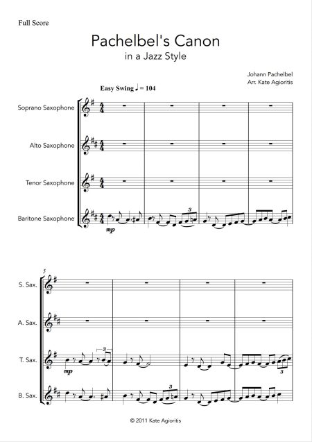 Pachelbel's Canon - in a Jazz Style for Saxophone Quartet - Image 2