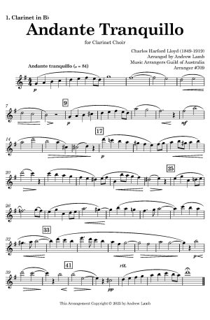 Charles Harford Lloyd | Andante Tranquillo | for Clarinet Quintet
