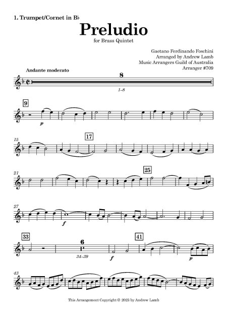 Gaetano Foschini | Preludio | for Brass Quintet - Image 2
