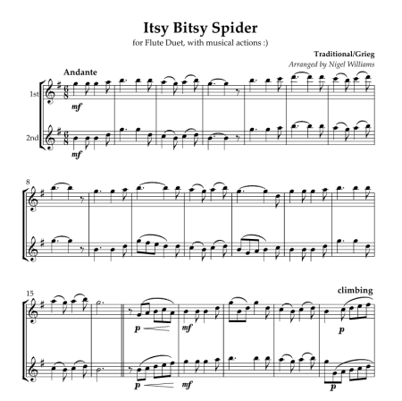 Itsy Bitsy Spider, for Flute Duet