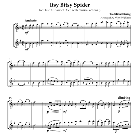 Itsy Bitsy Spider, for Flute & Clarinet Duet
