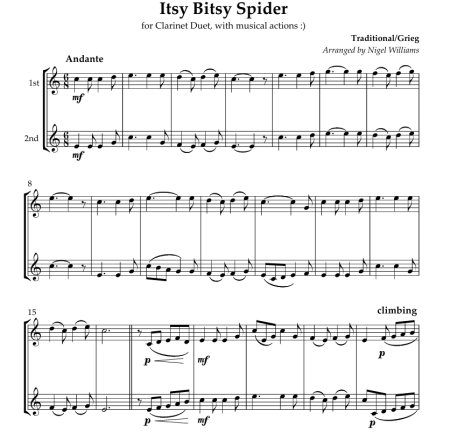 Itsy Bitsy Spider, for Clarinet Duet