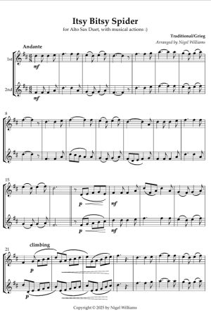 Itsy Bitsy Spider, for Alto Sax Duet