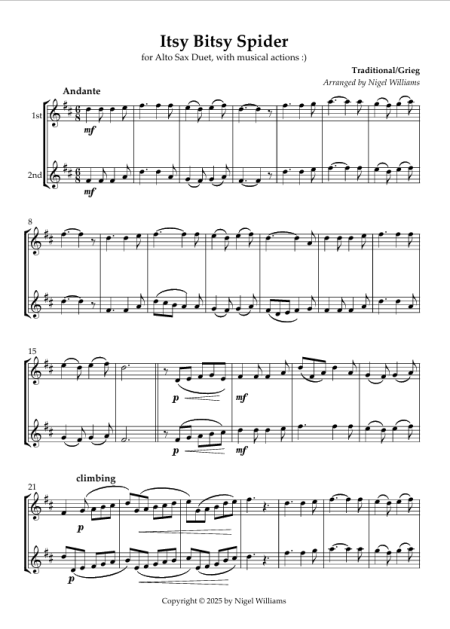 Itsy Bitsy Spider, for Alto Sax Duet
