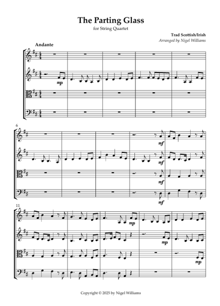 The Parting Glass, for String Quartet
