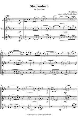 Shenandoah, for Flute Trio