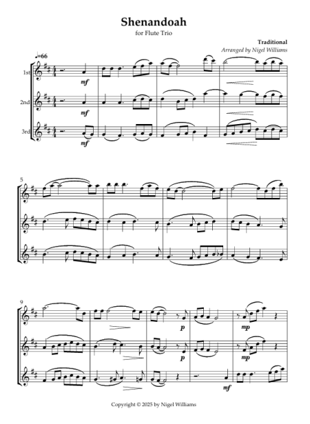Shenandoah, for Flute Trio